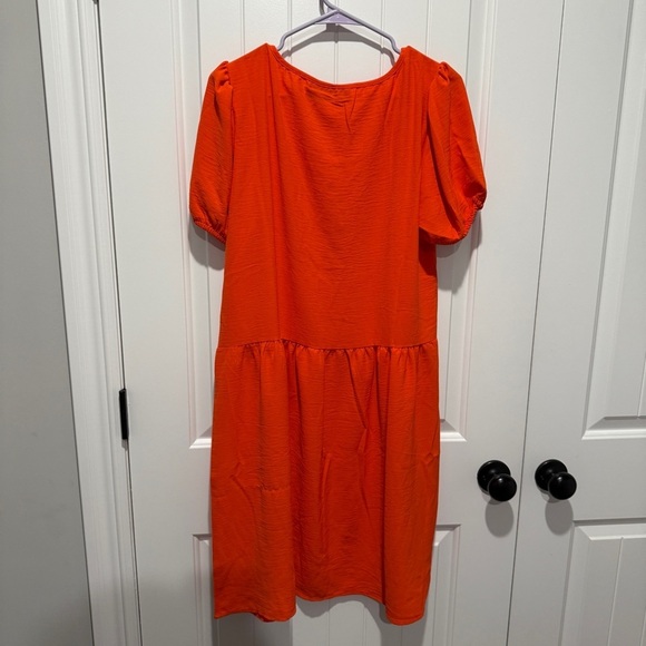 NEW Nina Leonard Vibrant Orange Puff Sleeve Midi Dress - Picture 6 of 6